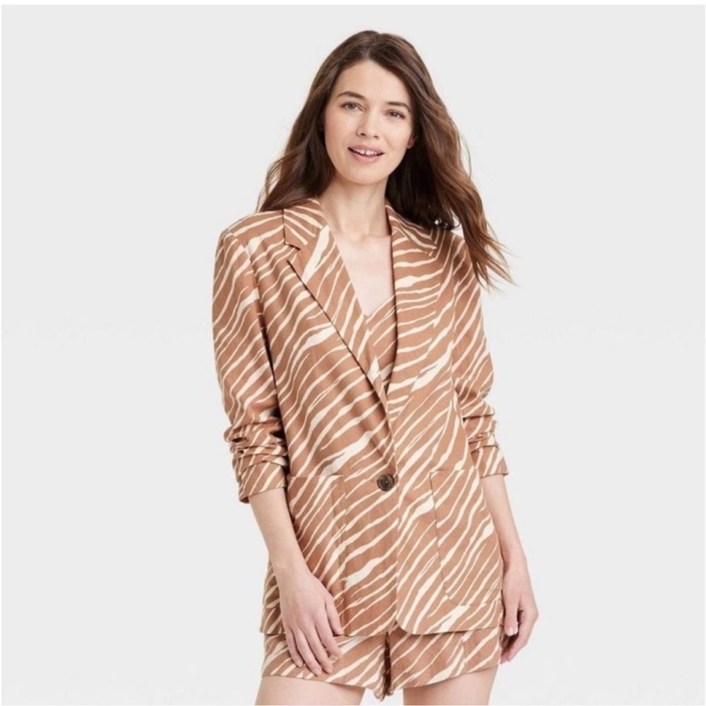 NWT Relaxed Fit Spring Blazer - A New Day Brown Zebra Striped Size XSmall